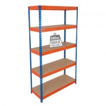 Garage Shelving Heavy Duty Steel Blue & Orange 5 Tier 1200mm Wide Industrial Racking Storage Bay