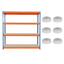 Heavy Duty Garage Shelving 4 Shelf Bay With 6 Medium Circular Lights