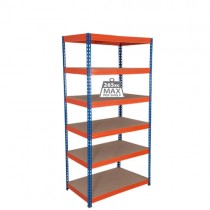 Garage Shelving Steel Racks Blue & Orange 6 Level 900mm Wide Stockroom Racking Storage Bay