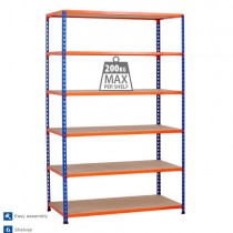 Garage Shelving 6 Chipboard Industrial Shelves Blue & Orange Storage Bay